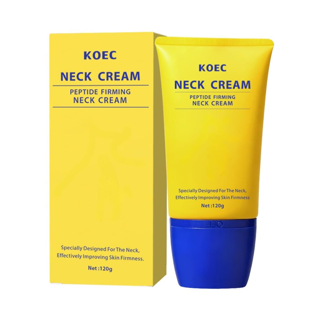 KOEC neck peptide firming cream with roller close-up showing smooth skin and massage action