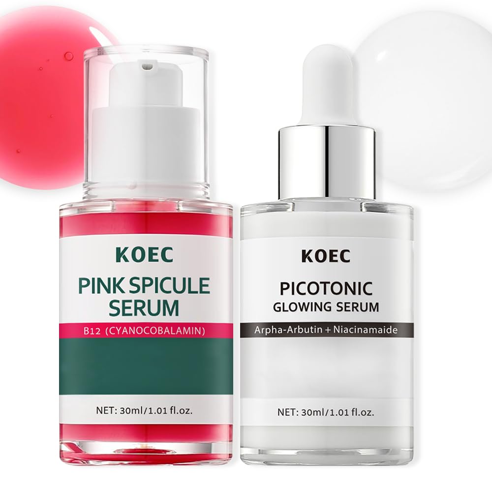 KOEC Pink Spicule Serum bottle highlights firmness and refined texture.