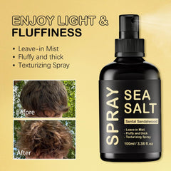 Hands applying KOEC Sea Salt Spray for textured, beachy waves.