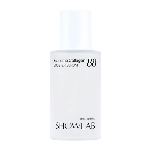 KOELCIA SHOWLAB Exosome Collagen 88 Booster Serum bottle highlights high-concentration formula for firming