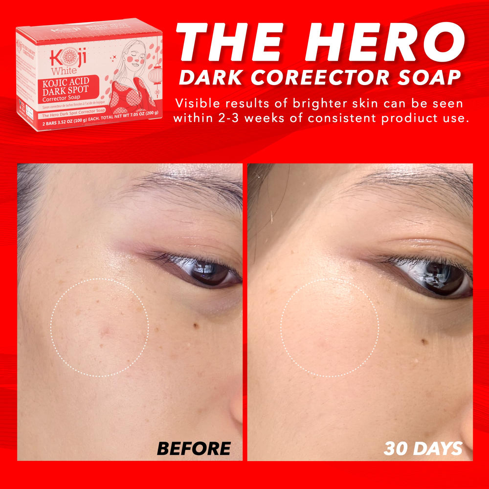 Koji White dark-spot bar in use demonstrates gentle exfoliation and cleansing.