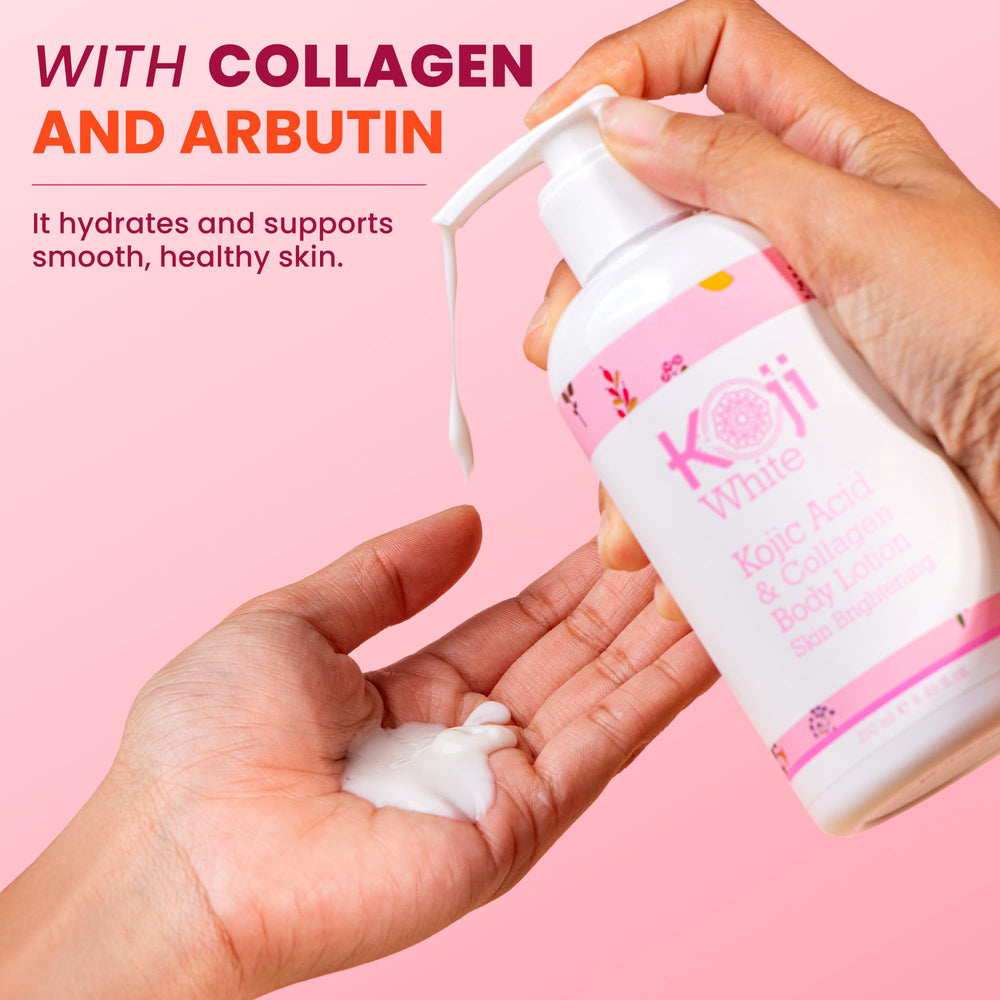 Koji White lotion on hands and neck for even coverage