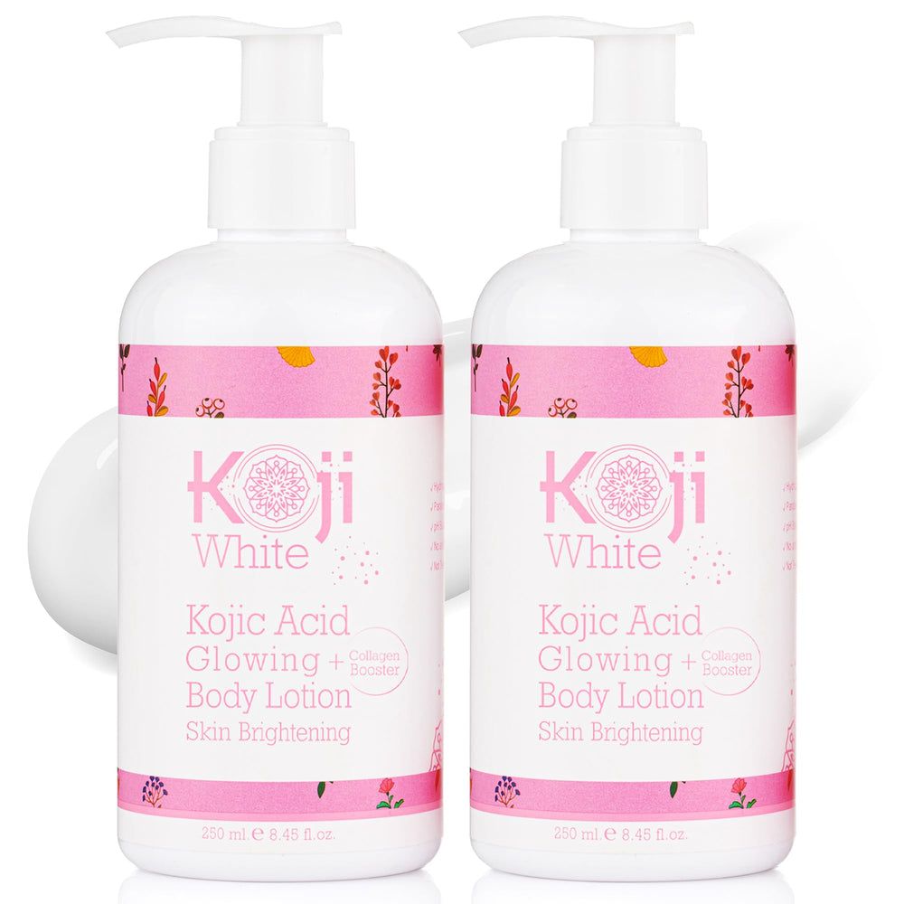 Koji White Kojic Acid & Collagen lotion bottle with packaging for easy use
