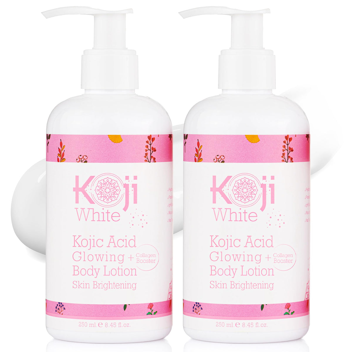 Koji White Kojic Acid & Collagen lotion bottle with packaging for easy use