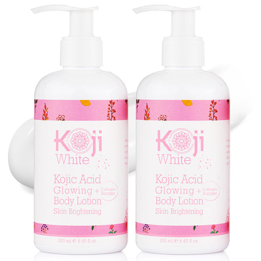 Koji White Kojic Acid & Collagen lotion bottle with packaging for easy use