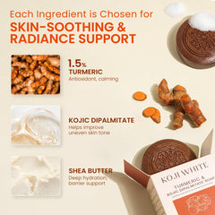 Koji White turmeric soap lather demonstrates deep-cleanse for face.