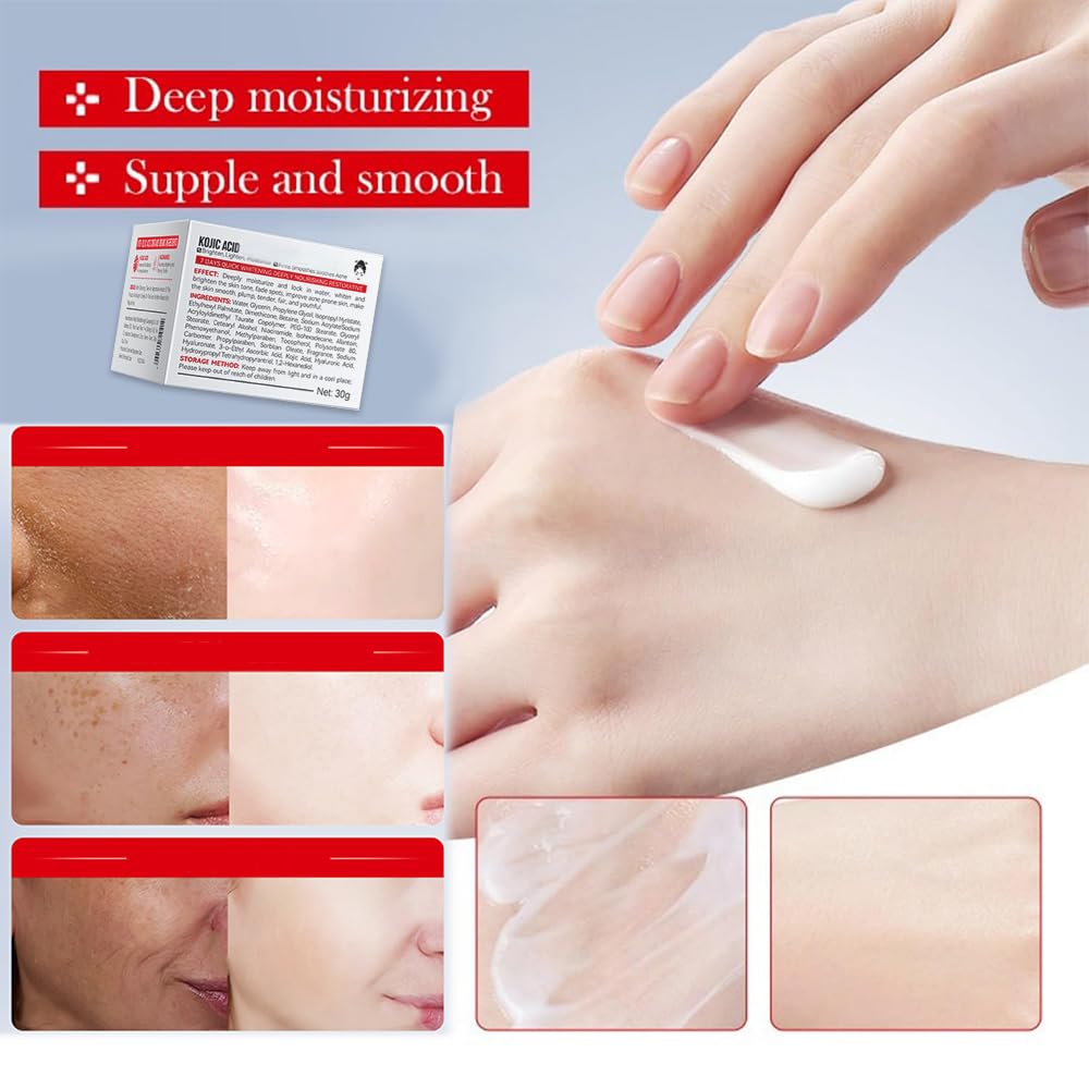 Kojic Acid Cream being applied with gentle strokes during routine.