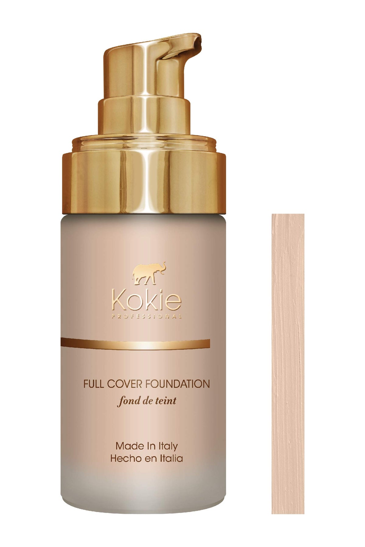 Kokie Full Cover Foundation 10C bottle showing smooth, long-wearing coverage.