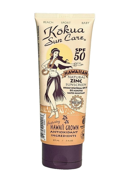 Kokua Sun Care Hawaiian sunscreen bottle front showing mineral protection for sunny days