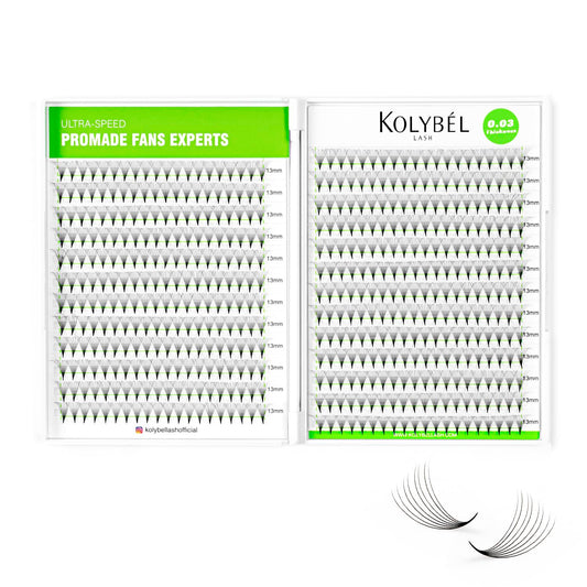 Kolybel 500 premade lash fans for fast volume application.