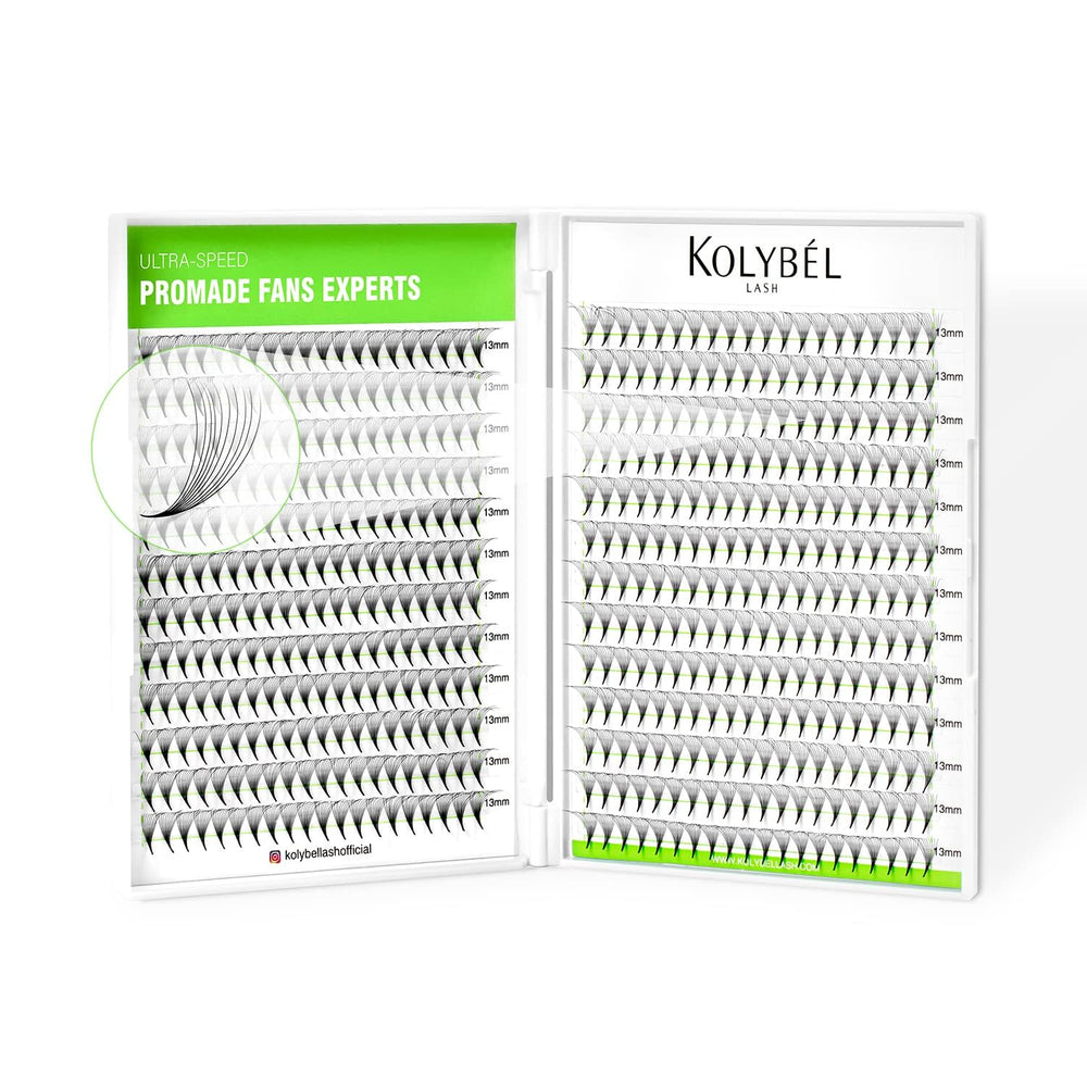 Kolybel premade lash fans 10D 10mm pack close-up for efficient volume looks