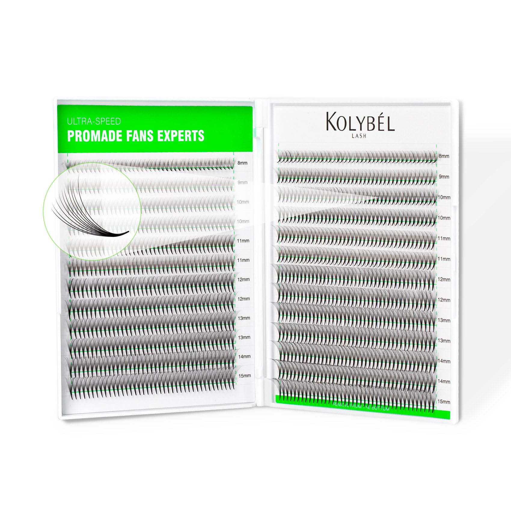 Kolybel premade fans 10D narrow base for fast volume applications