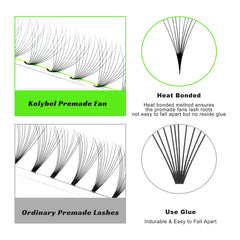Kolybel premade lash fans in black PBT material for soft feel