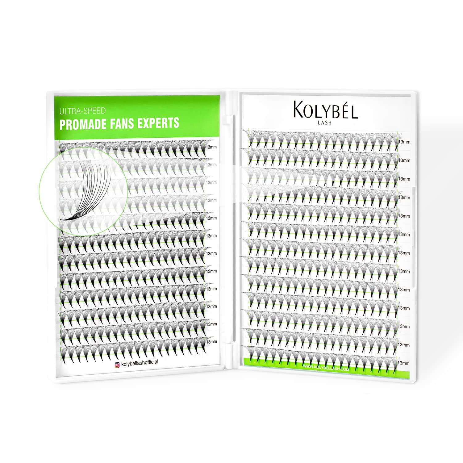 Kolybel premade lash fans packaging close-up ready for quick application