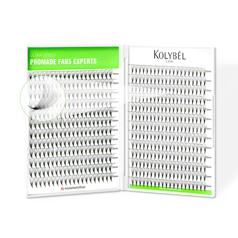 Kolybel premade fans 14D 8-15mm deliver voluminous lashes with quicker application.
