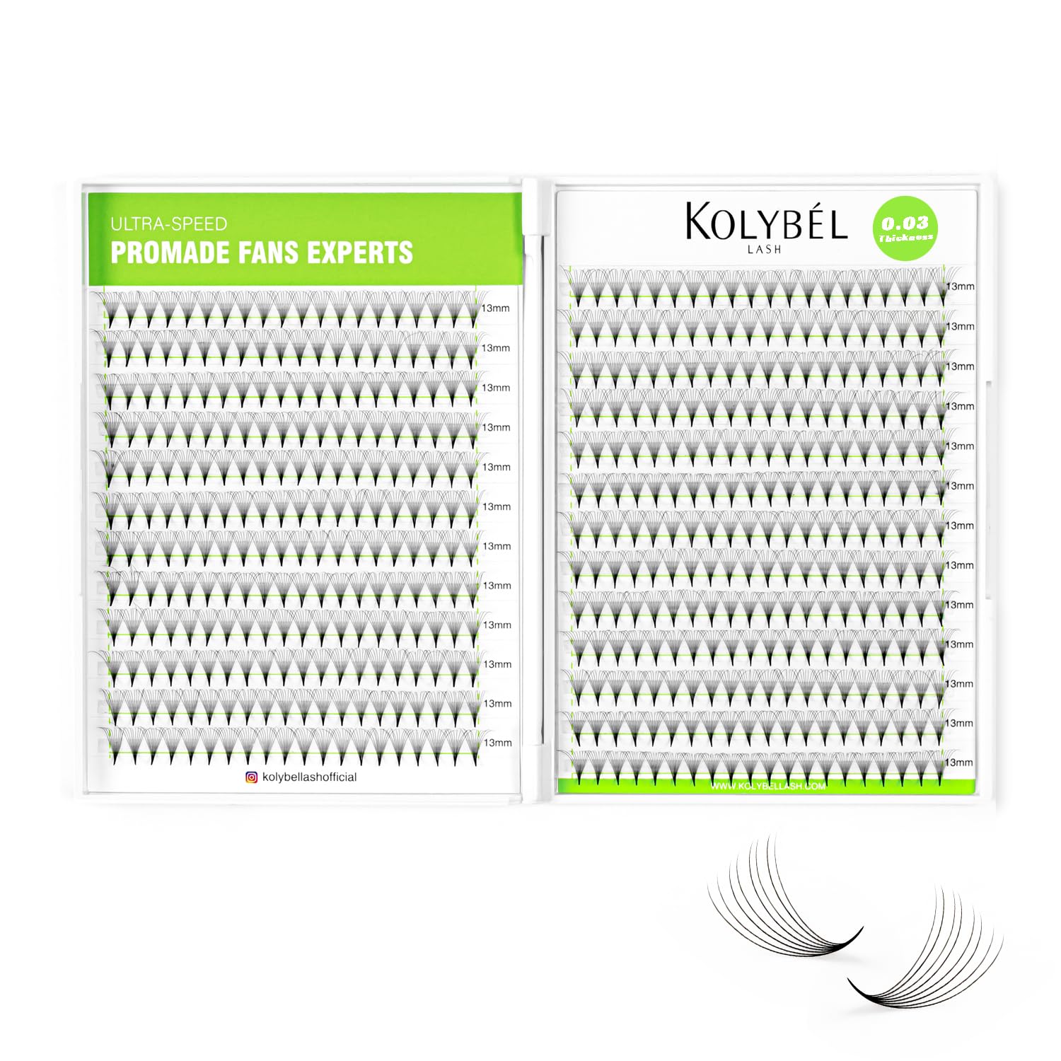 Kolybel premade fans 16D 8-15mm full set for quick volume lashes