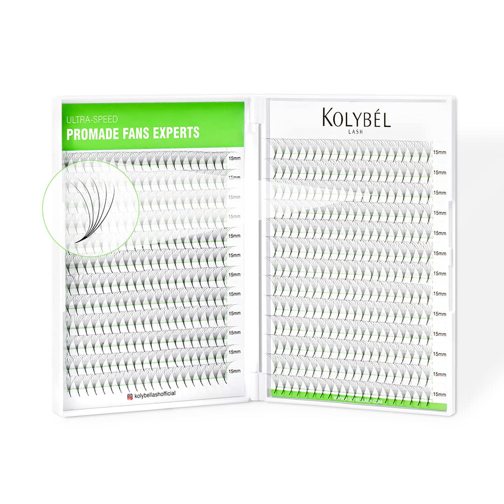 Kolybel premade lash fans in a 500-count box for quick dramatic volume