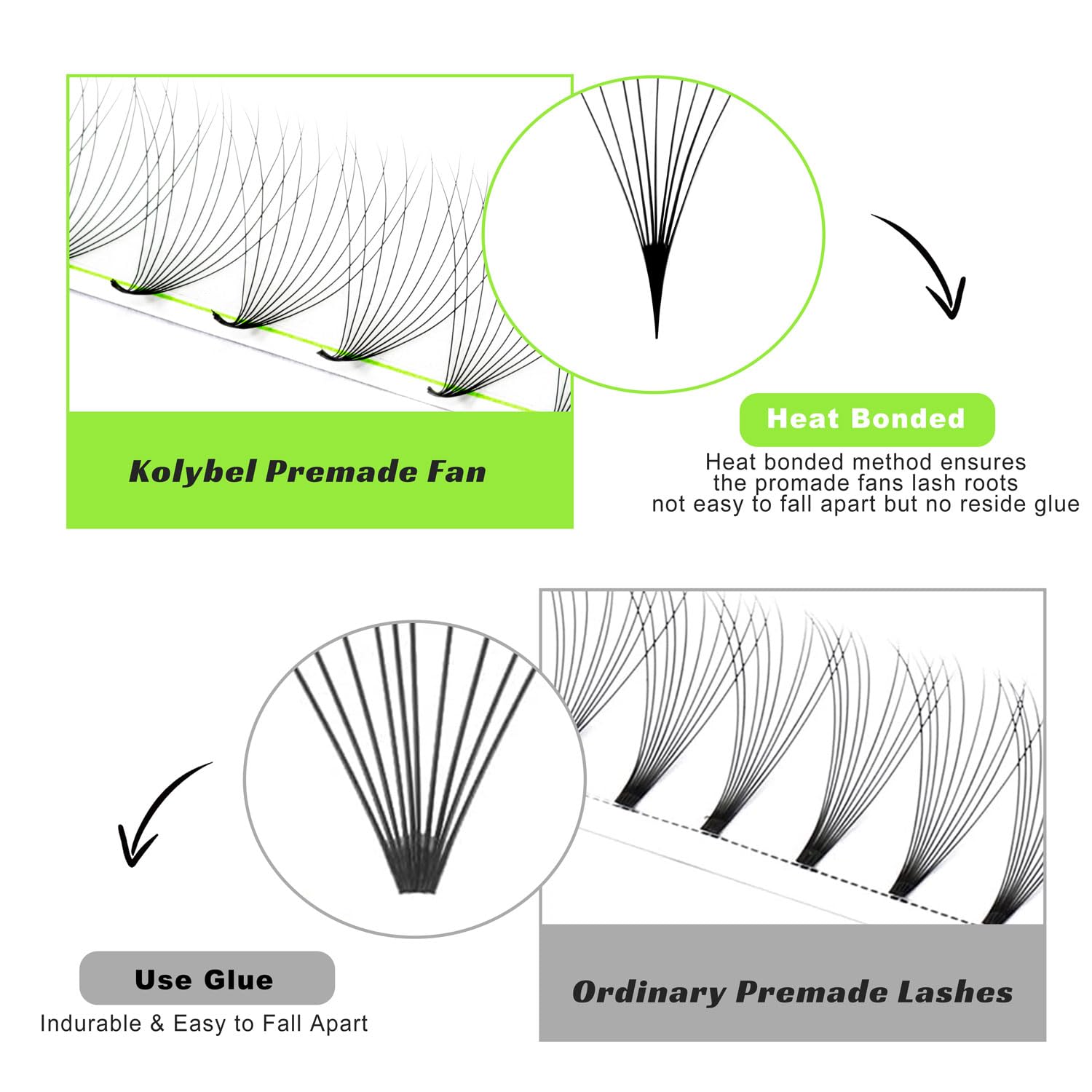 Kolybel Premade Fans easy to apply with no glue residue