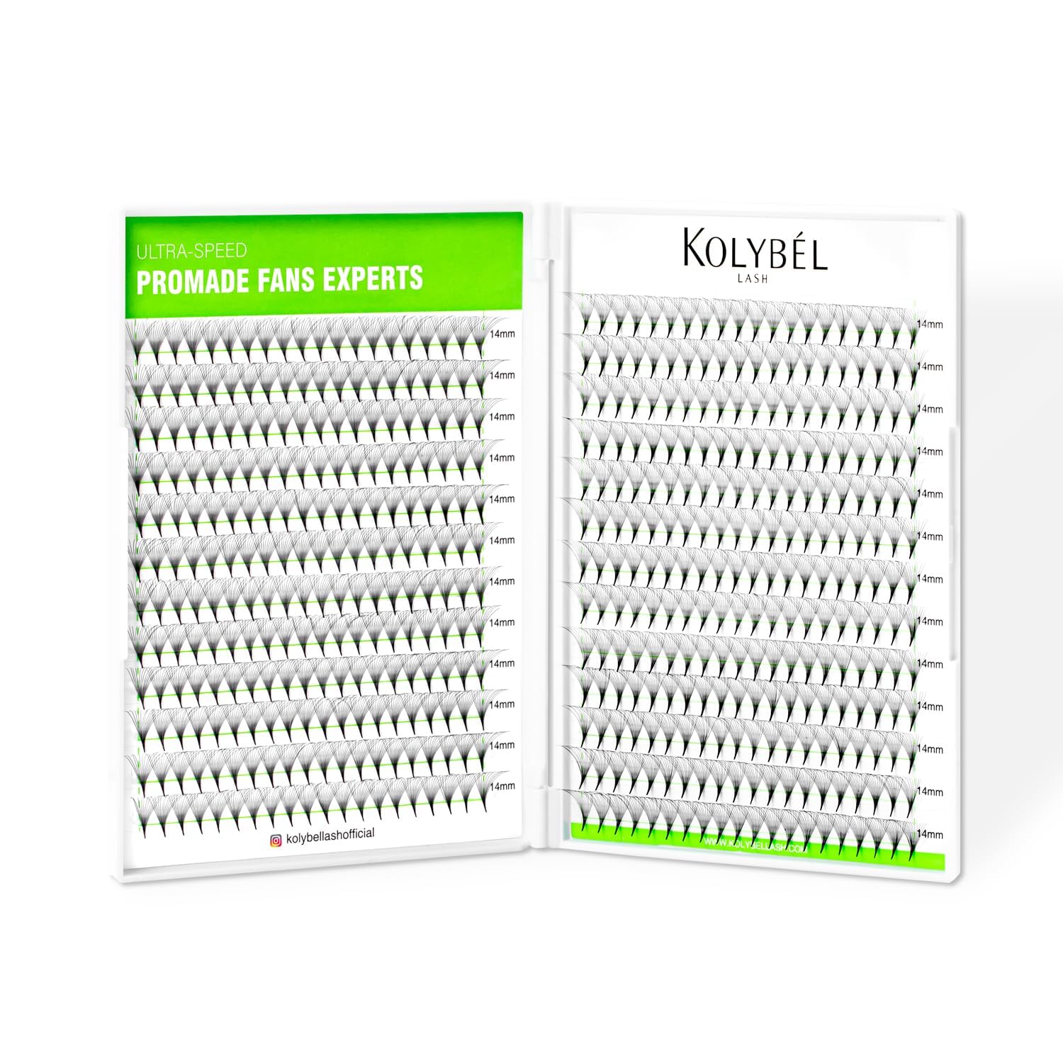 Kolybel premade lash fans 16D-10mm collection highlights compact volume for quick sets