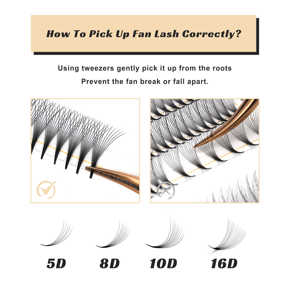 Kolybel premade lash fans narrow base for natural attachment and uplift.