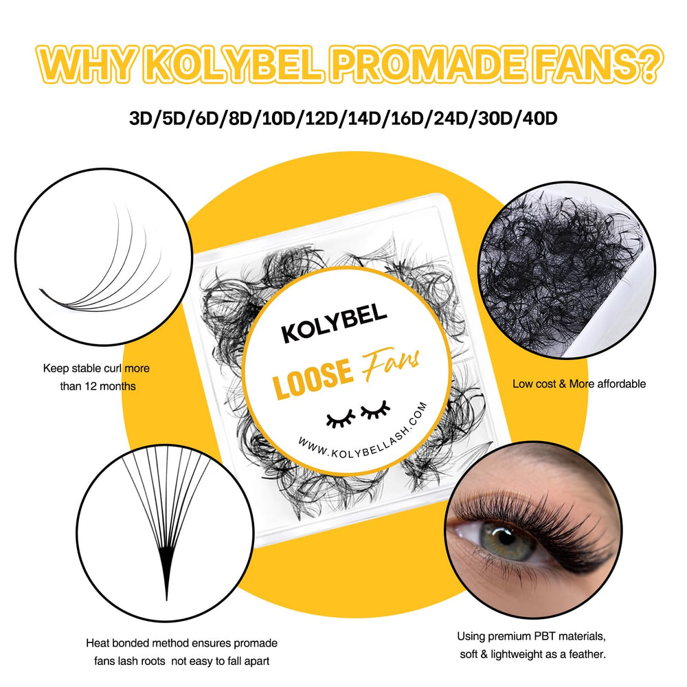Kolybel premade lash fans in soft base for comfortable wear