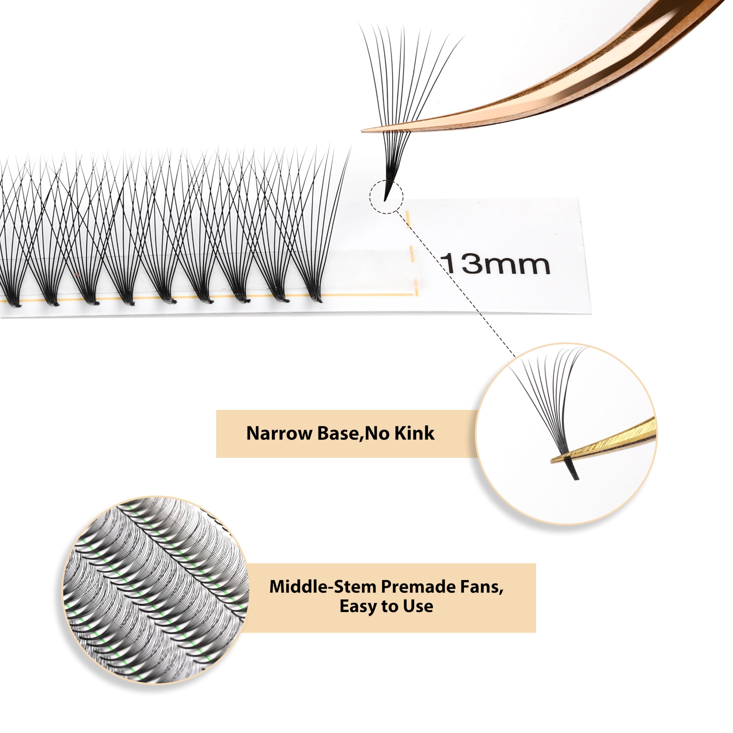 Kolybel premade lash fans allow easy, residue-free application for pros.