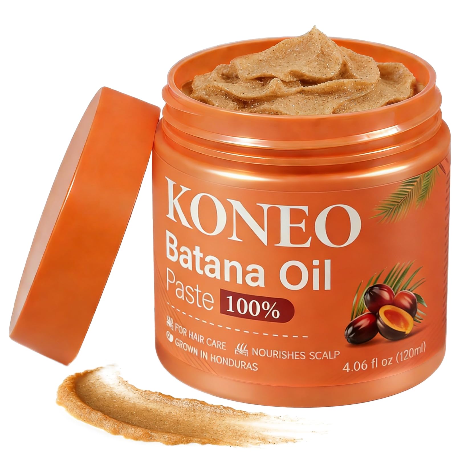 KONEO Hair Growth Cream with batana oil paste close-up showing nourishing paste for all hair types