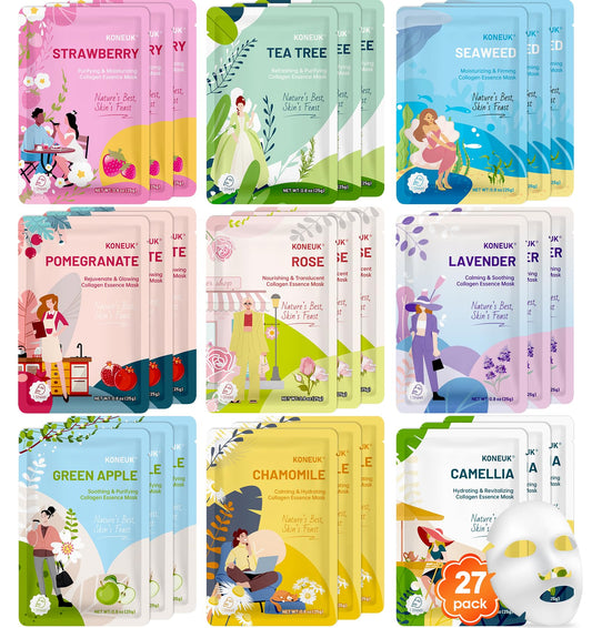KONEUK 27-pack collagen face masks collection for deep hydration