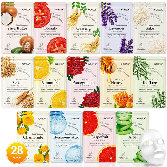 KONEUK 28-pack face masks packaging for gifting and home spa.