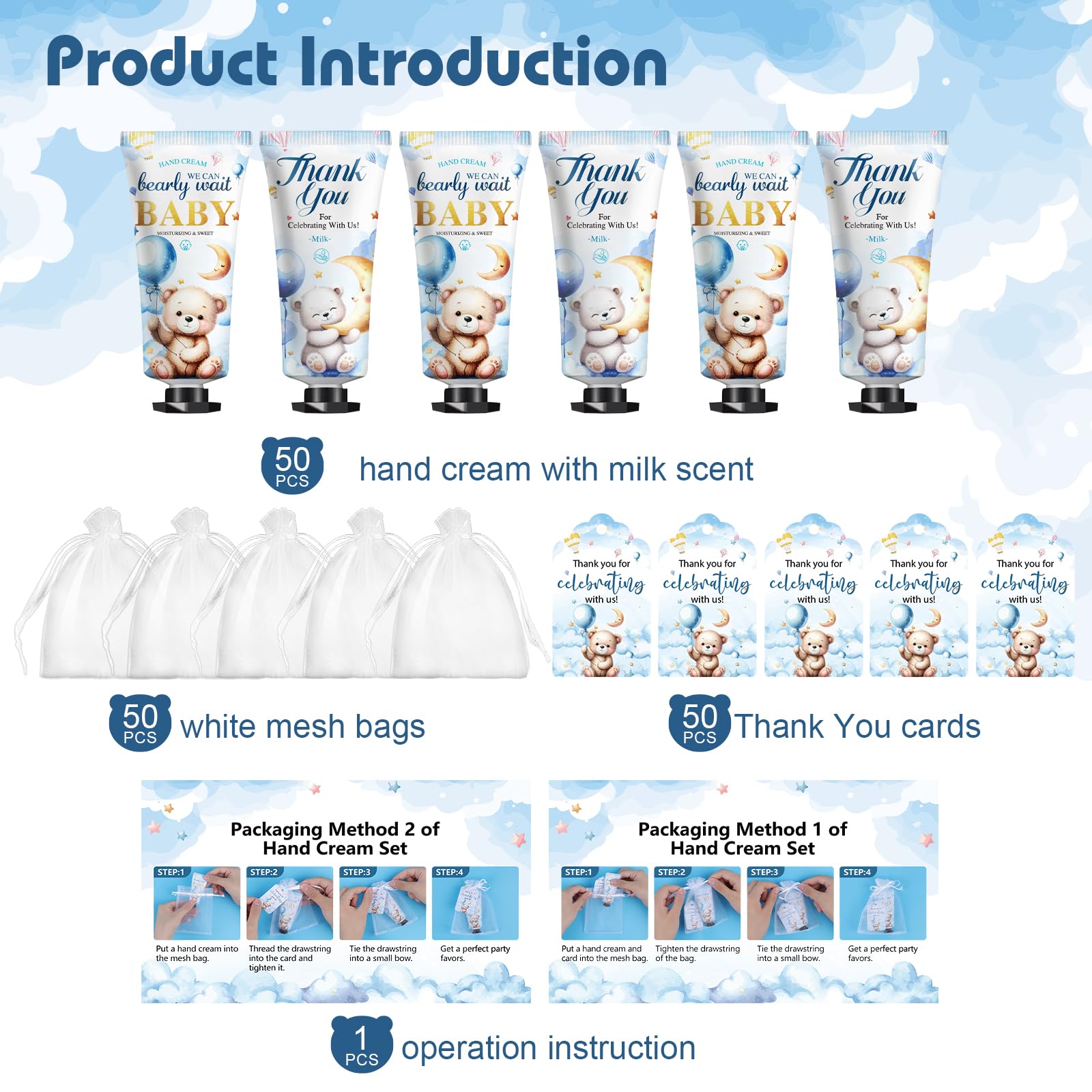 KONEUK 50-pack baby shower favors display for guests.