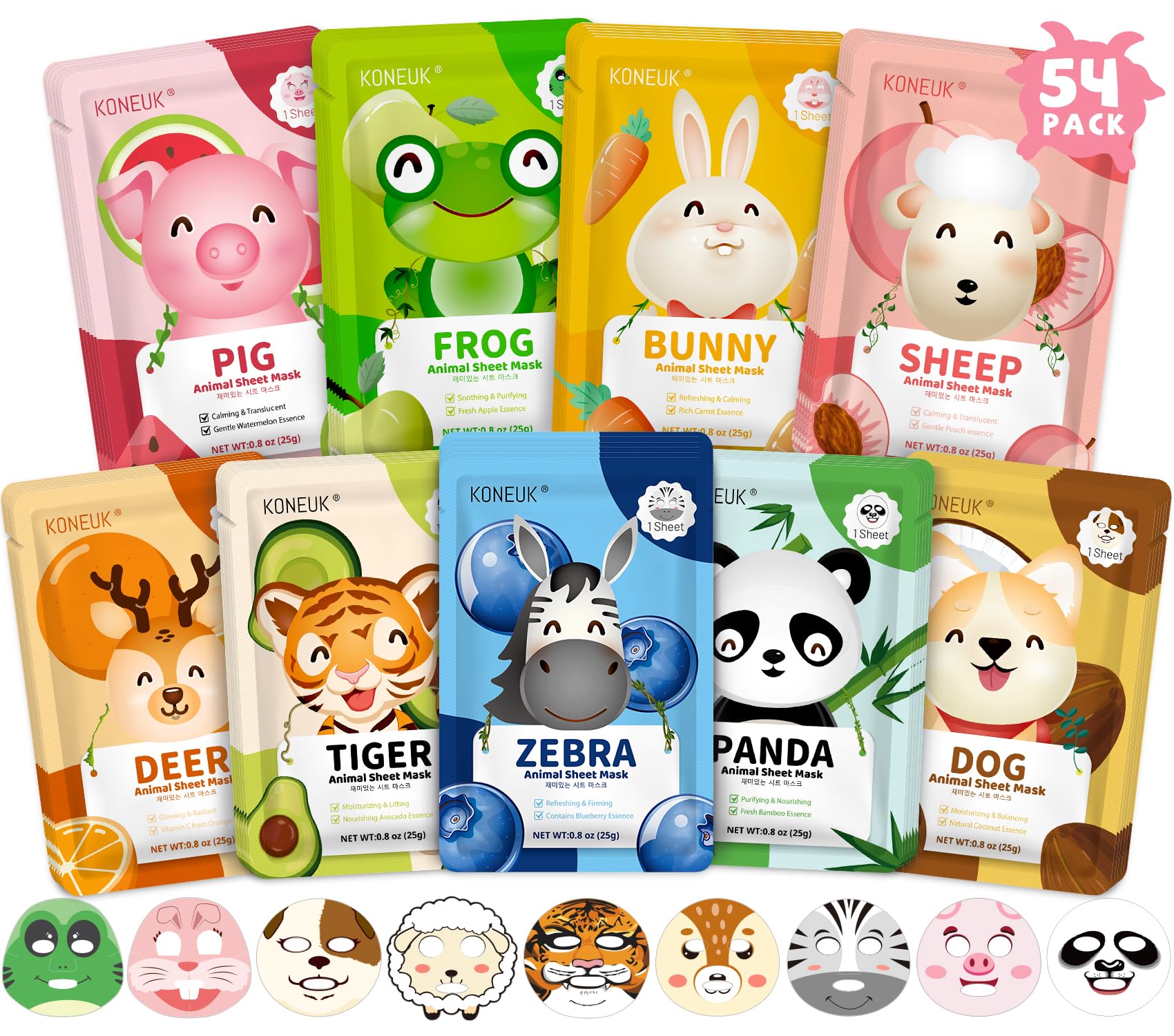 KONEUK 54-pack tiger mask for hydrating kids' skin