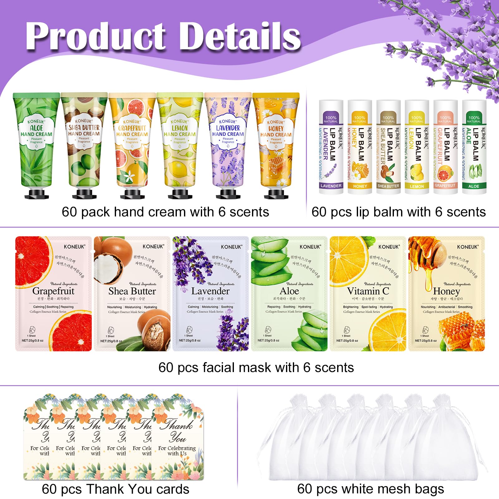 KONEUK bulk hand cream with six fragrances offers portable moisture for guests.