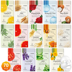KONEUK 70-pack face mask gift set, close-up of assorted masks for home spa.