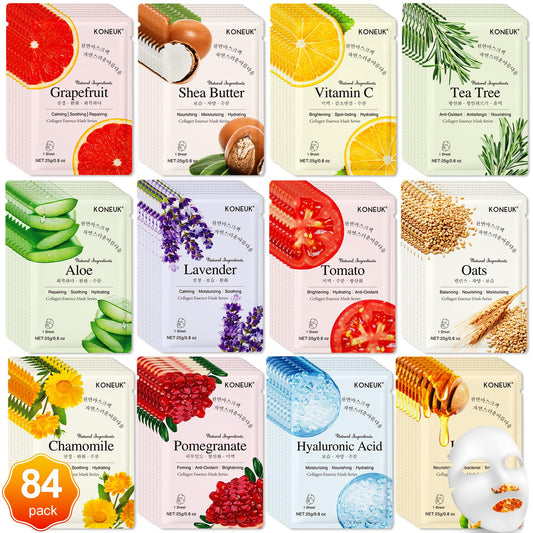 KONEUK 84-pack collagen face masks box for all-in-one hydration and spa-ready care.
