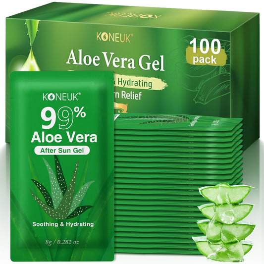 KONEUK Aloe Vera Gel 100-pack setup for on-the-go skincare.