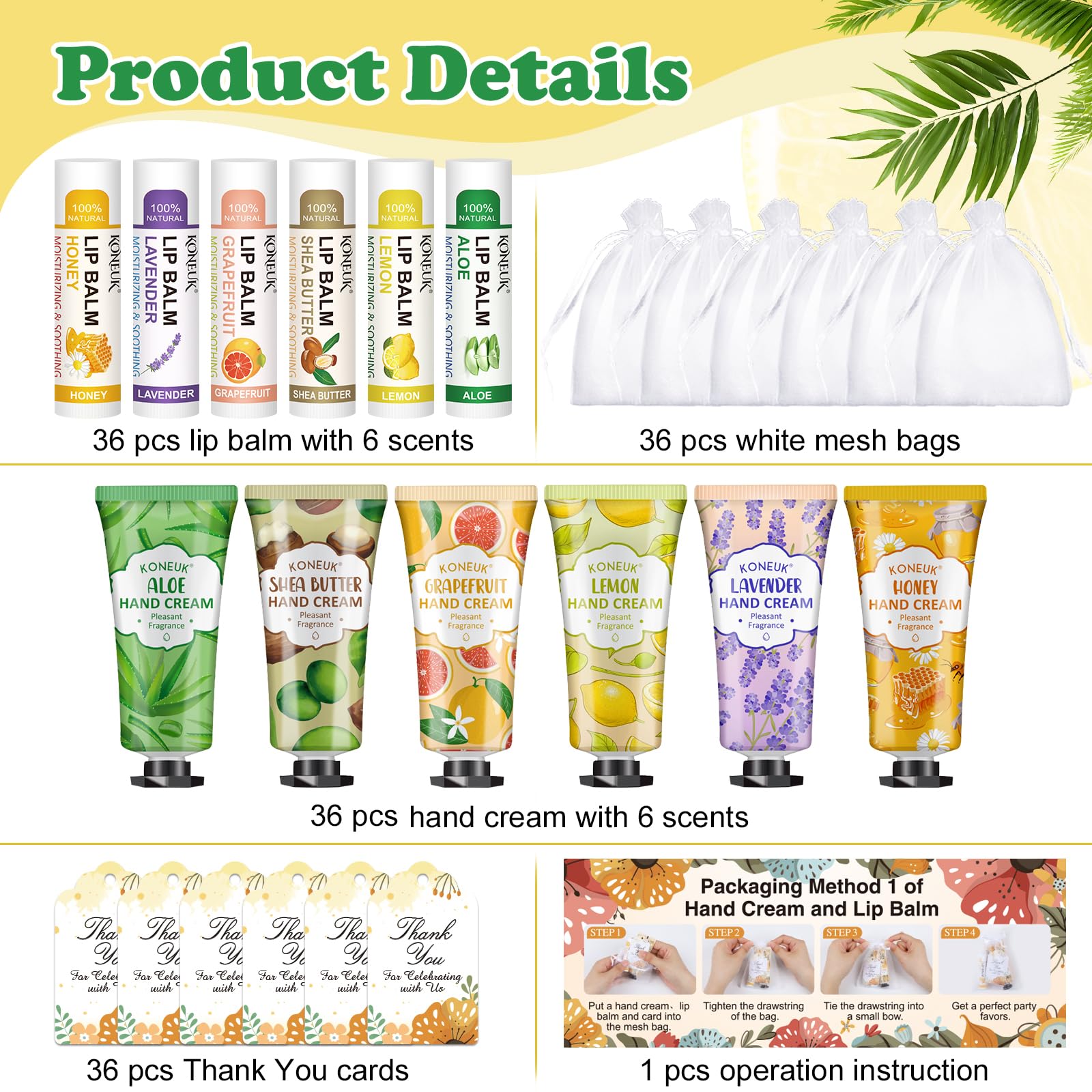 Koneuk lip balm bulk sets with six scents for giveaways and favors