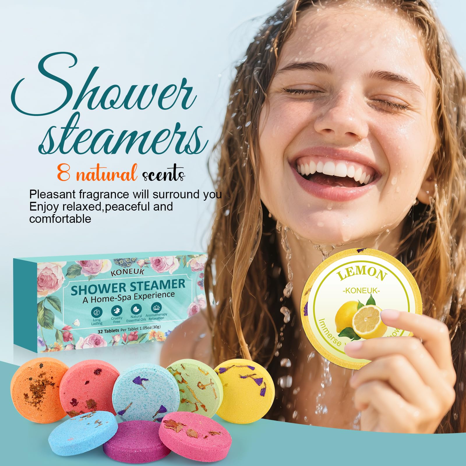 KONEUK lavender steamers promote calm moments during evening showers.