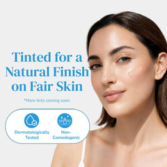 Koobarra tinted finish on skin reduces white cast for fair tones.