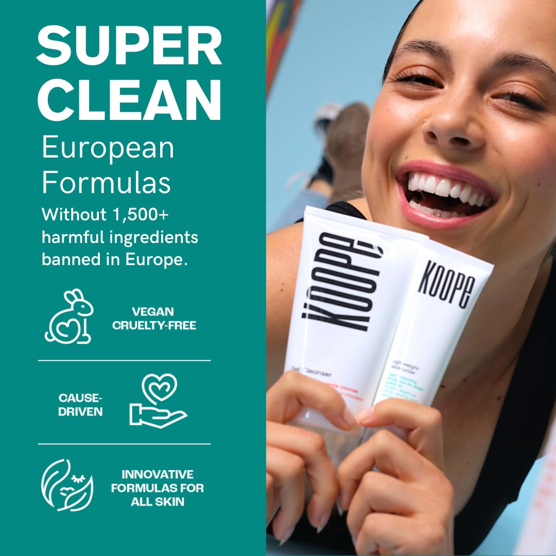 Koope Gel Face Wash makeup removal closeup suggests effective cleansing without residue.