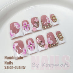 Koopnati French tip 3D flower nails deliver salon-style elegance at home and easy wear