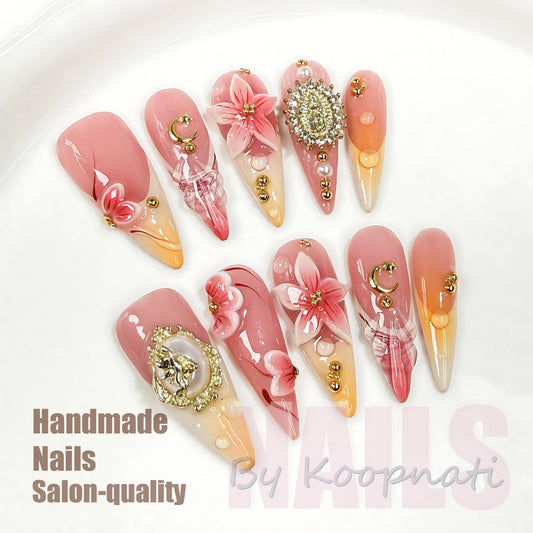 Koopnati handmade 3D design press-on nails closeup showing unique art