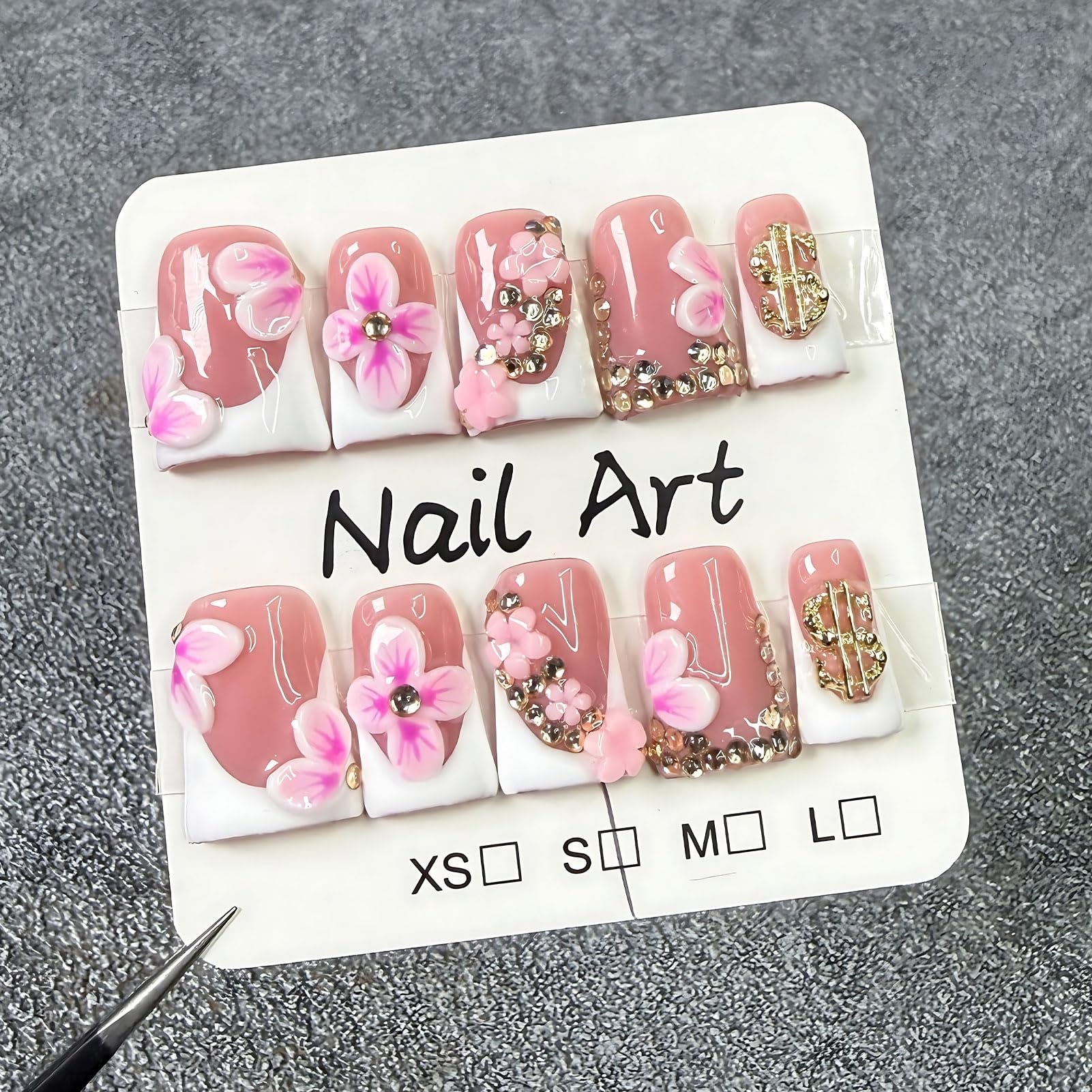 Koopnati handmade 3D nail art bloom design nails offer a unique DIY manicure with a long-lasting finish