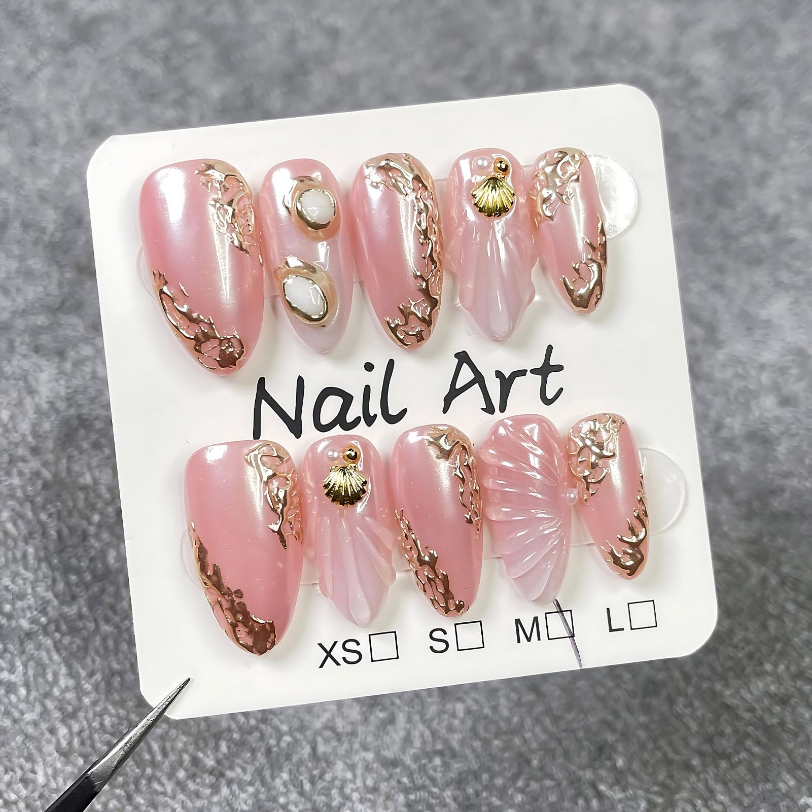 koopnati handmade press on nails short almond pink with 3D design for a salon-like finish at home