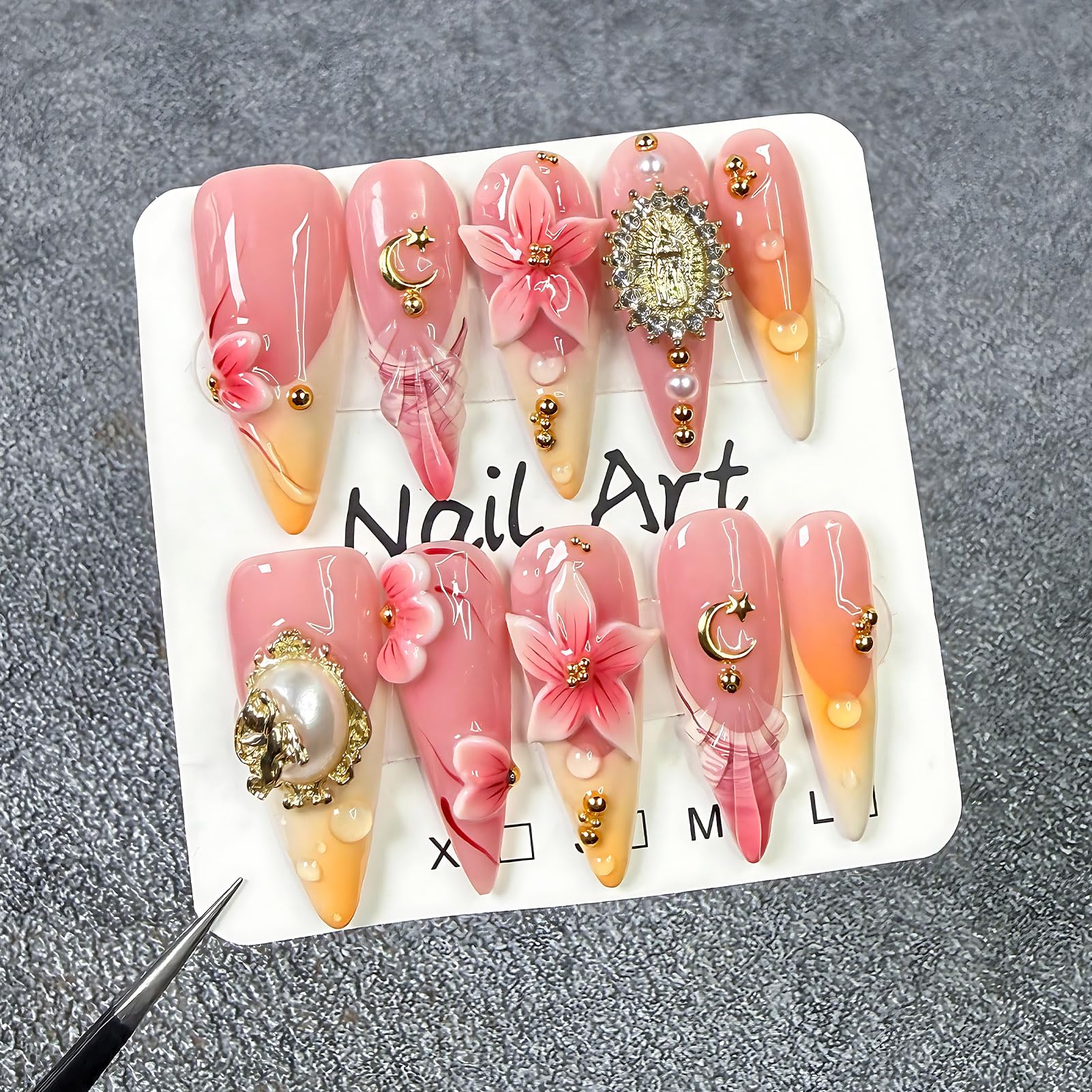 Koopnati long almond press-on nails kit for at-home manicures with quick wear