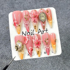 Koopnati long almond press-on nails kit for at-home manicures with quick wear