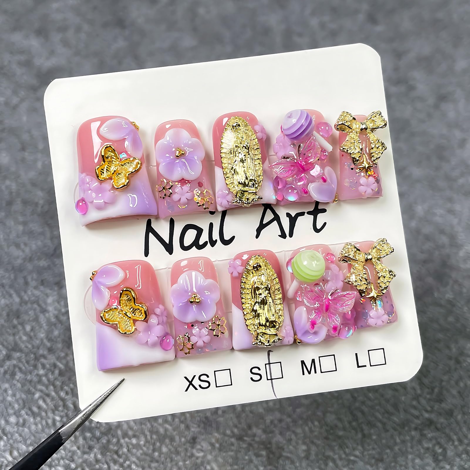 Koopnati Short Duck nails with handmade 3D art for quick at-home manicure.