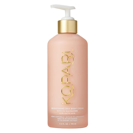 Kopari Brightening Silk Body Cream bottle pump shows easy application and hydration