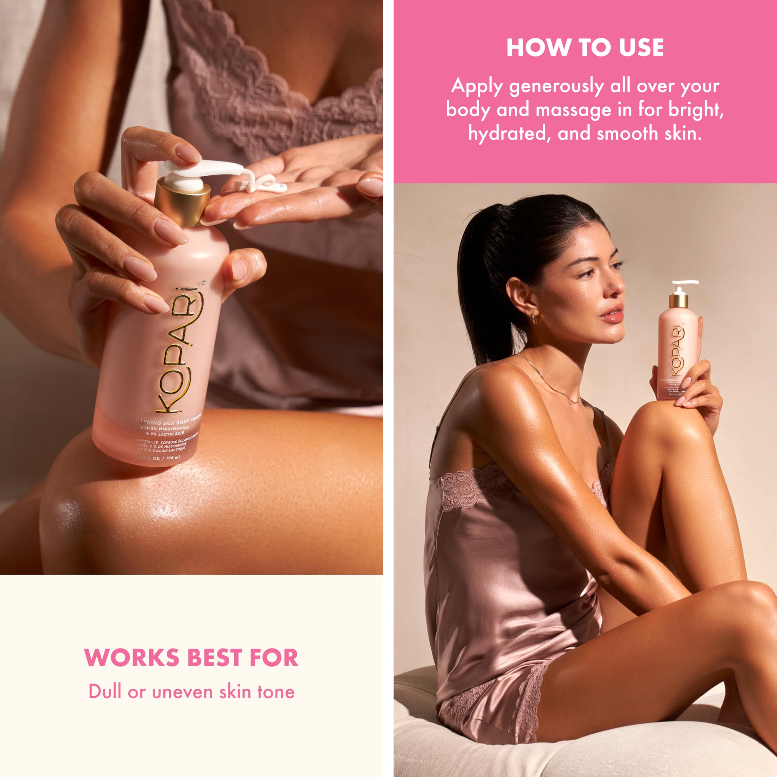 Applying Kopari Brightening Silk Body Cream on skin for fast absorption