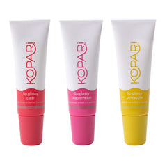 Kopari Coconut Lip Glossy three-pack bottles deliver a clear, hydrating shine.