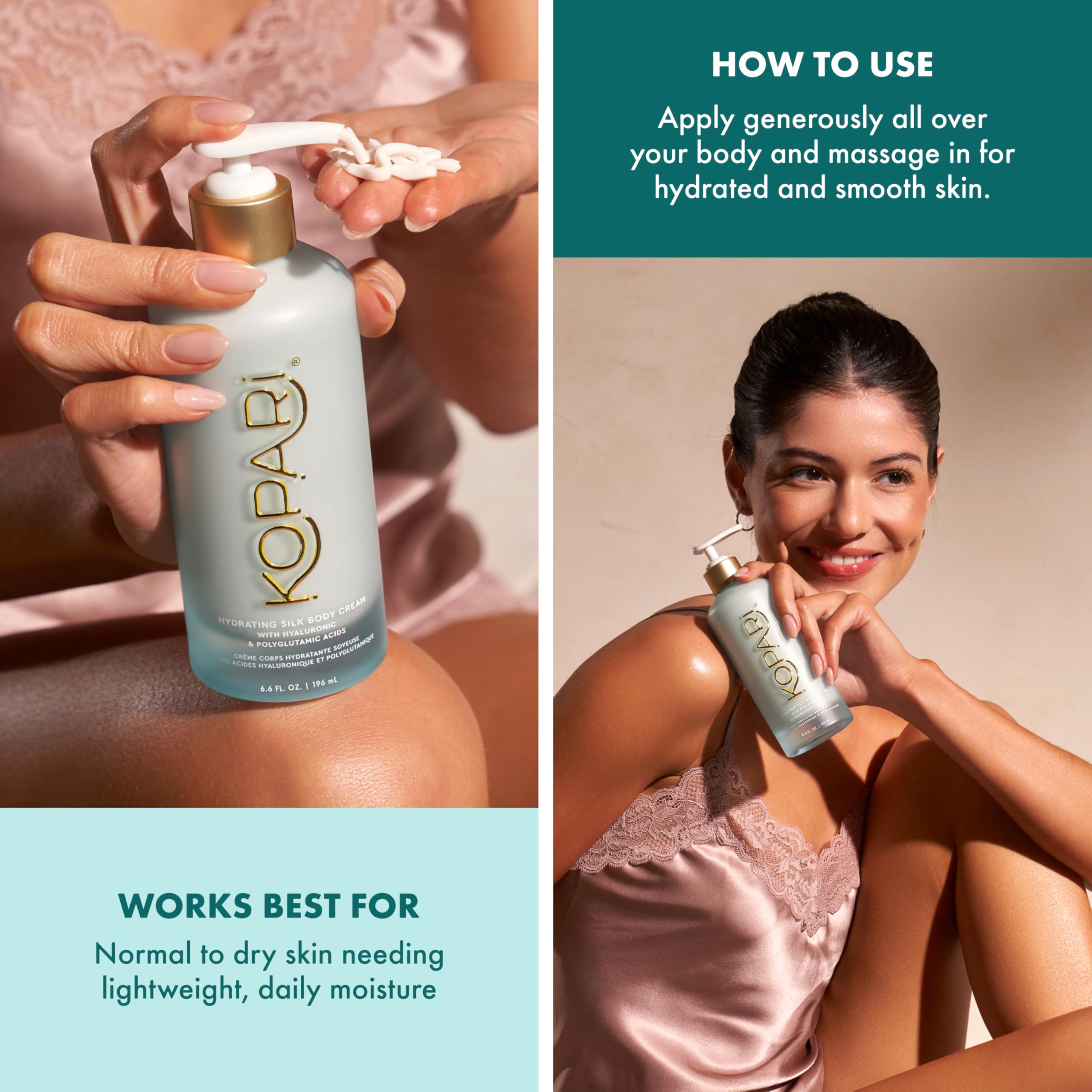 Kopari Hydrating Silk Cream on skin gives a healthy glow and moisture